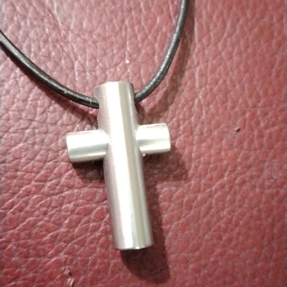 Stainless steel brushed cross necklace